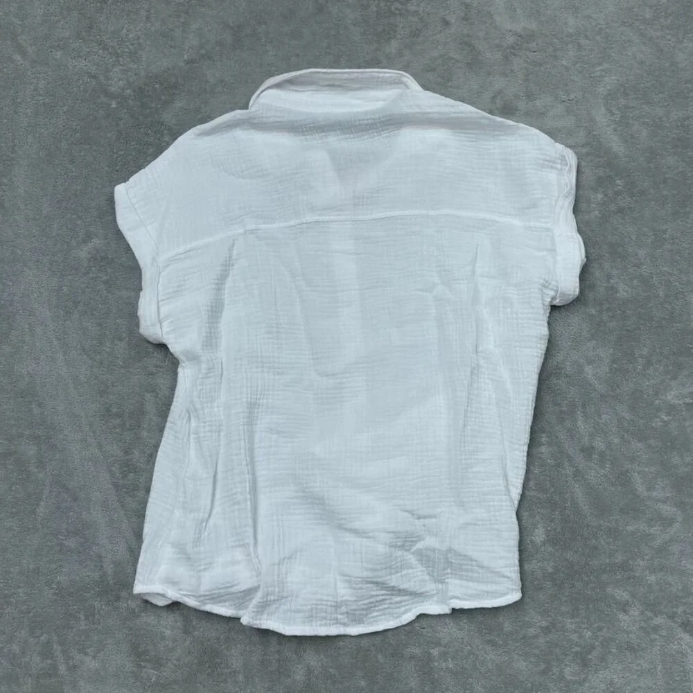 Jessica Simpson Women’s Button Down White Cotton Shirt Medium a1545 - Picture 5 of 6